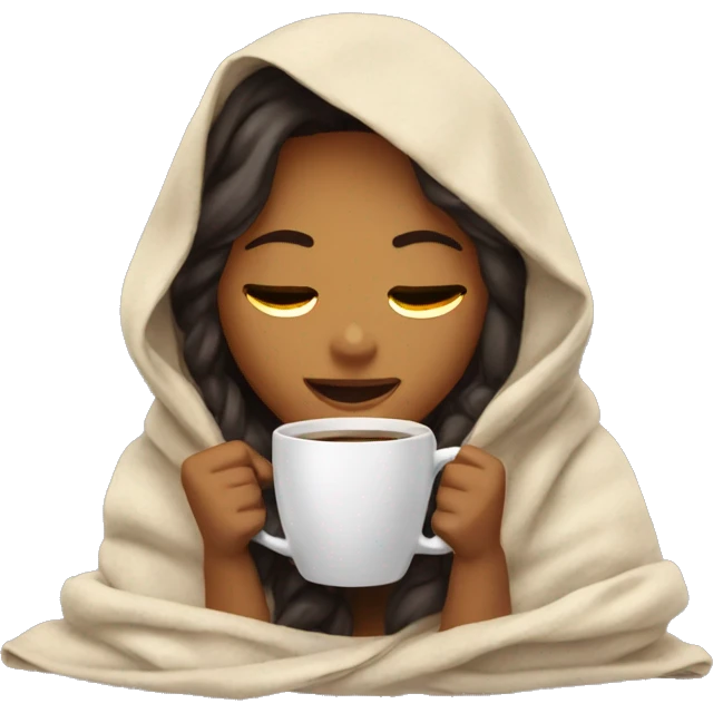 girl inside a blanket sipping coffee eyes closed emoji