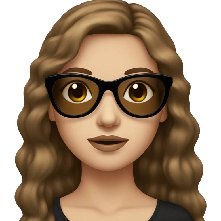 White Girl with brown hair wearing black cat eye sunglasses emoji