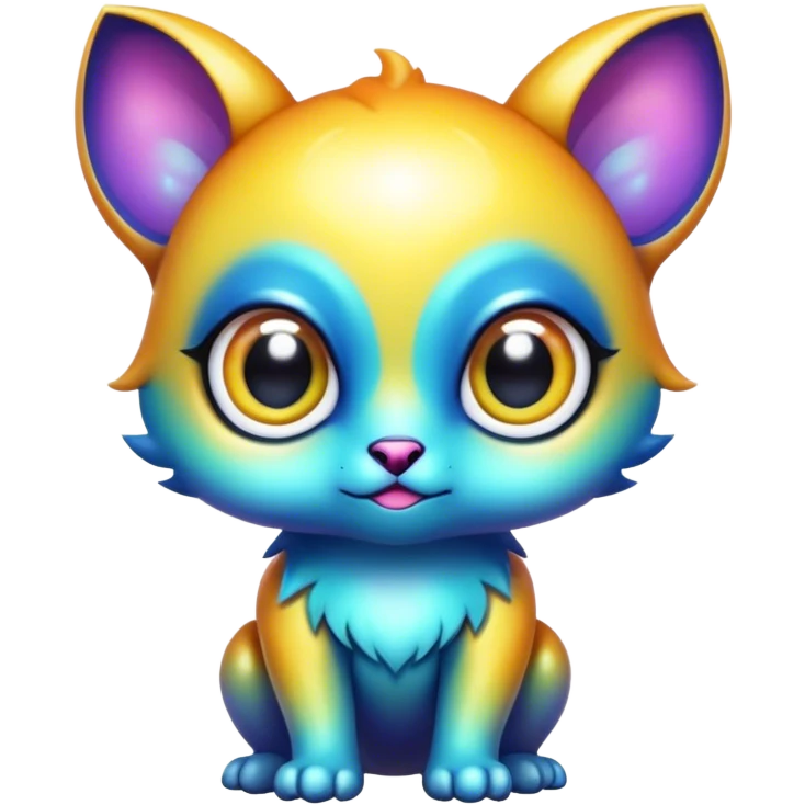 Adorable colorful shiny baby edgy fantasy-animal-hybrid full body, big Eyes emoji