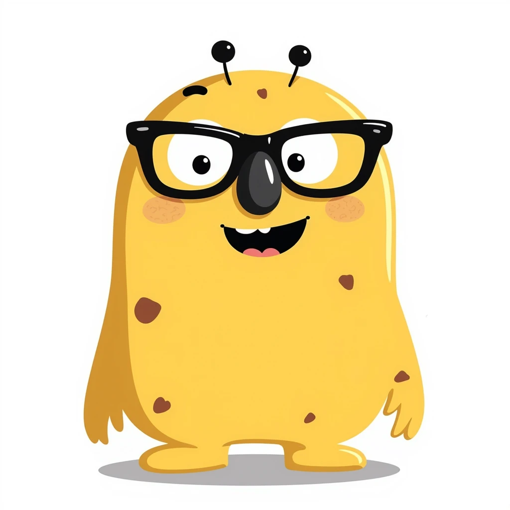 yellow monster with a big nostril wearing black glasses emoji