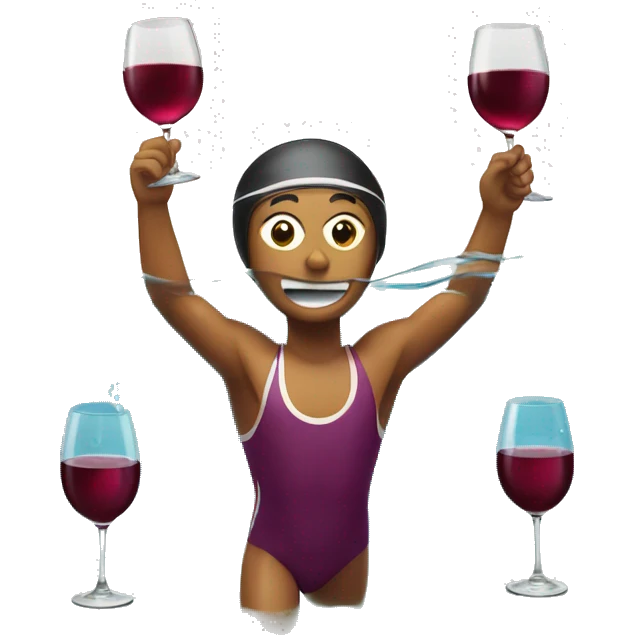 a swimmer swimming a marathon in a glass of wine. emoji
