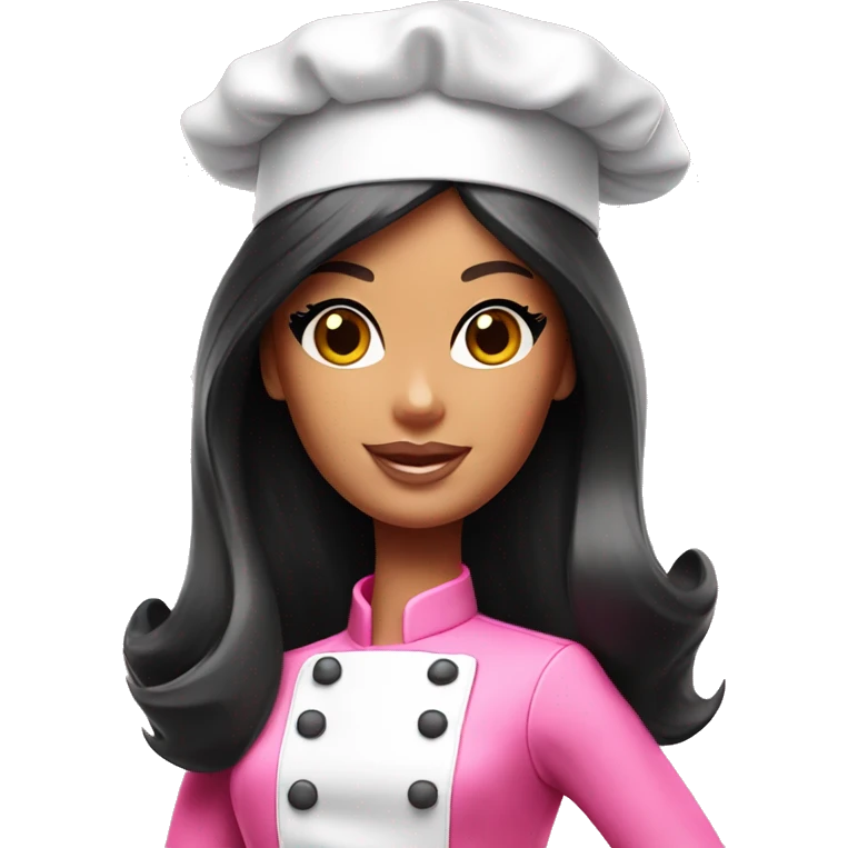 Barbie chef black hair pink chef hat emoji