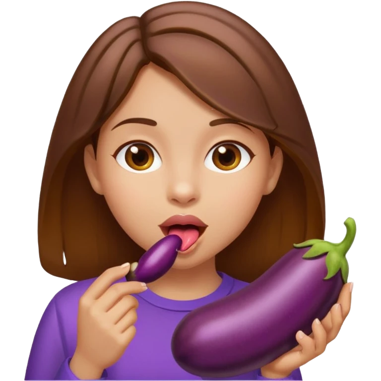 Brown haired girl licks eggplant  emoji