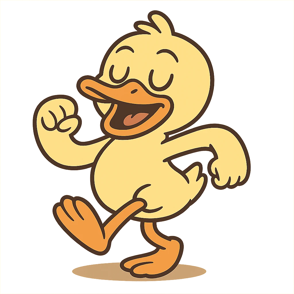 dancing cartoon duck emote for a duck race in flat toon style emoji