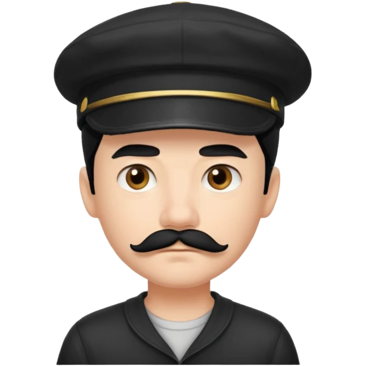 Gere um menino de cabelos preto e boné pro lado com feição séria e bigode emoji