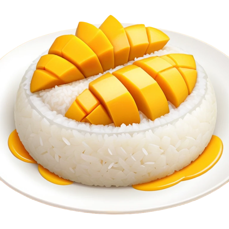 cinematic-realistic-mango-sticky-rice-dessert-emoji,-showcasing-sweet-sticky-rice-paired-with-ripe-mango-slices-and-coconut-milk-rendered-with-lifelike-detail-and-warm,-inviting-lighting emoji