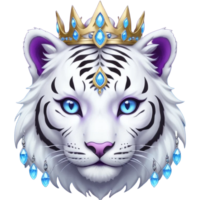 ESO Female white/black tiger khajiit leader of the umbral rose, glowing blue eyes, glowing blue 'third eye' gem; silver crown/tiara with purple gems  emoji