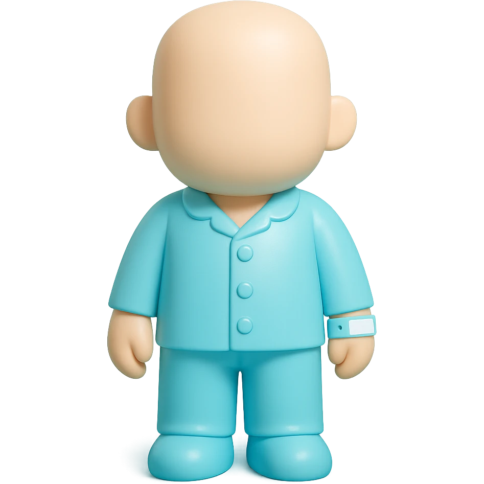 professional 3D vinyl toy figure of a faceless adult wearing #6fe8f3 pajamas and a hospital wristband, clean minimalist style, designed for Discord role icon use emoji