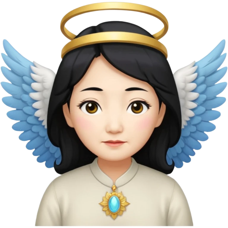 Angel Old Lady with wings black hair asian  smaller eyes w hLo emoji