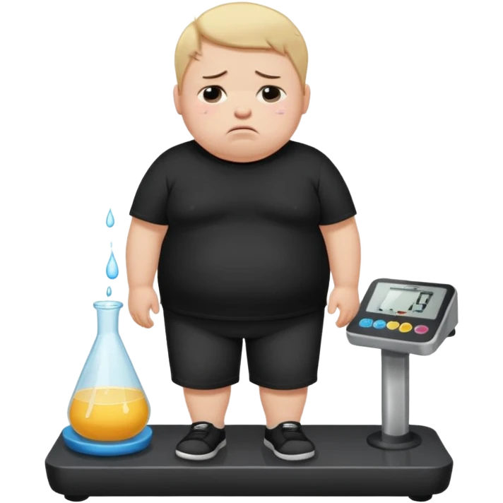 sad fat young boy in black t shirt on weight scale crying with tears on his cheeks emoji