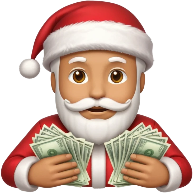 A confident rich emoji face wearing a Santa hat, money stacks, casino vibe, New Year theme, premium 3D emoji style, sharp details, no text, isolated on transparent background emoji