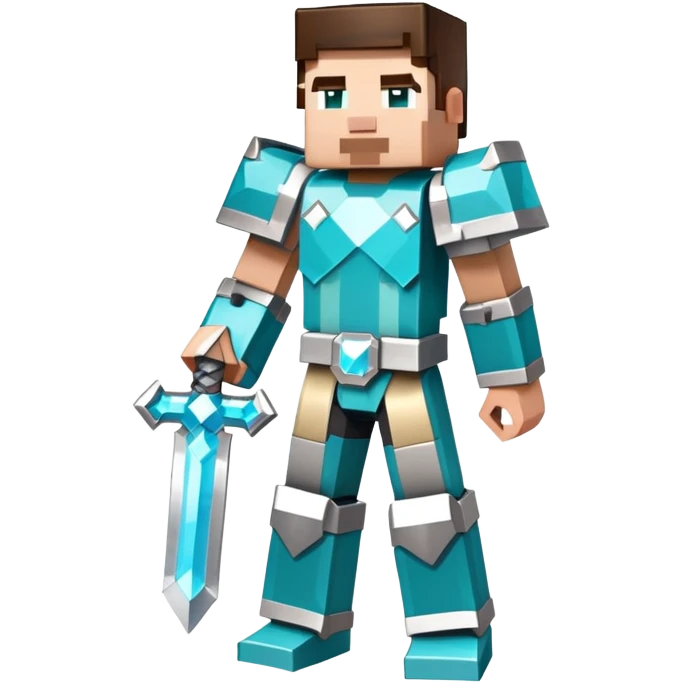 Minecraft character with diamond armor full body, blocky pixelated style emoji
