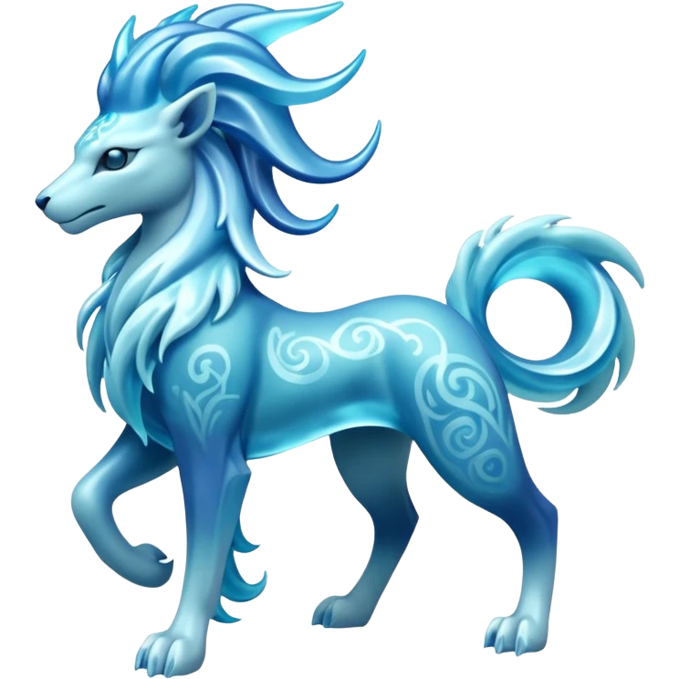 Crystalline Transparent-Cyan Smooth-Fractal Ice-Carved Regal Suicune-Amaura fusion creature (full body) emoji