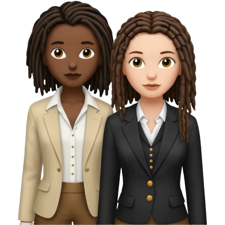 white woman brunette with short hair feminine clothes. And black woman with long dread locks with more masculine clothes emoji