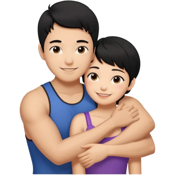buff korean Man black hair hugging girl with black pixie cut  emoji