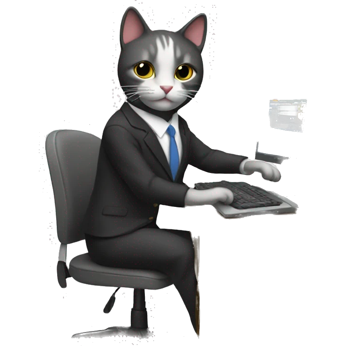 cat in a dress suit working on a computer emoji