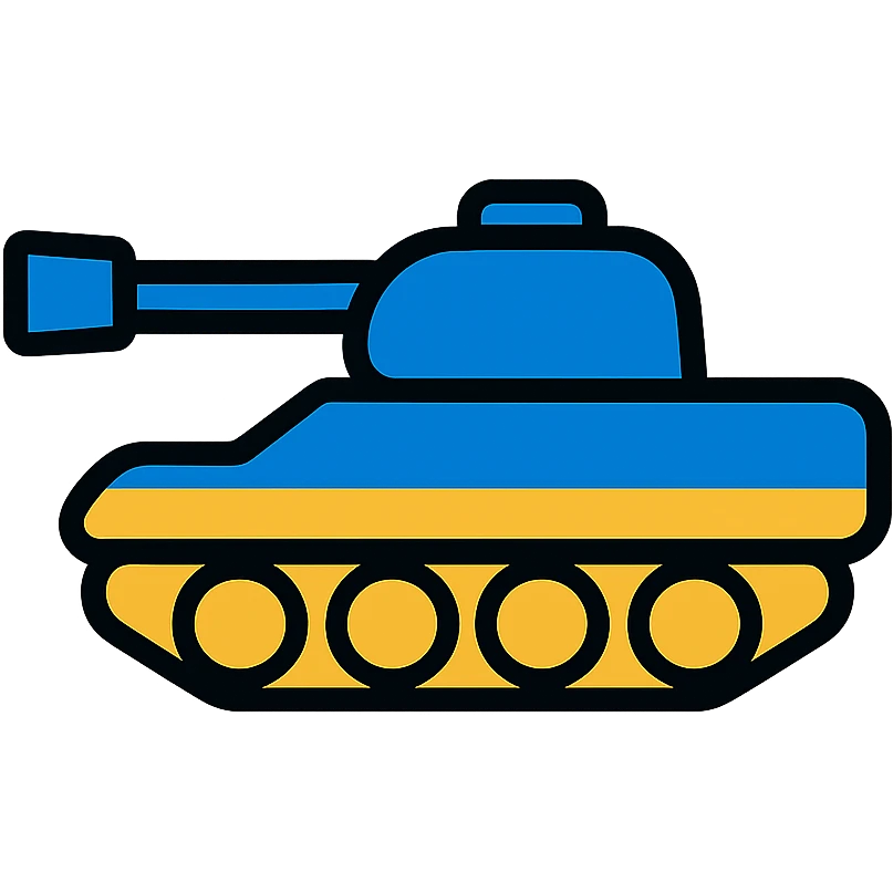 Ukrainian battle tank with blue and yellow national colors emoji