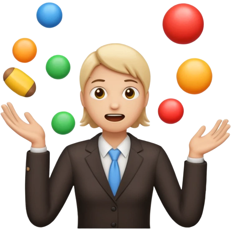 an emoji that depicts a product manager juggling work while mildly panicked and gender neutral  emoji