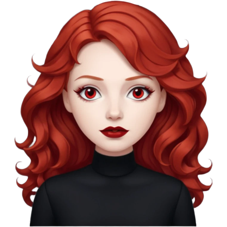 Julia Grant from Summer of Fear with medium red wavy hair, black outfit, white and red eyes emoji