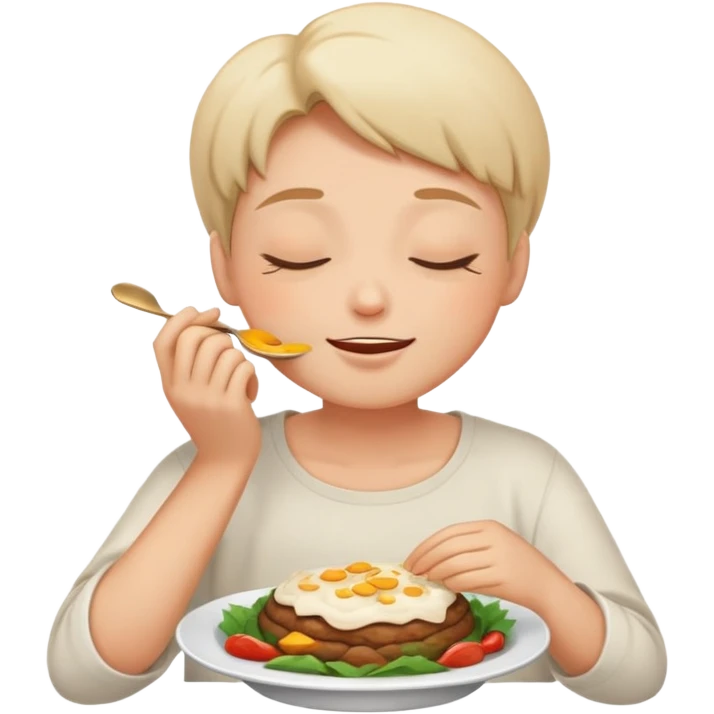 person with closed eyes and blissful expression enjoying delicious food emoji