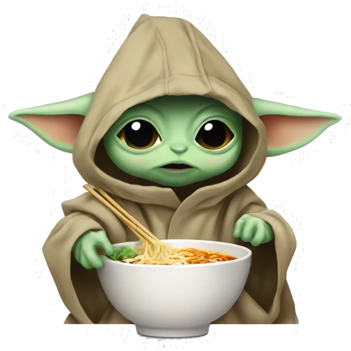Baby yoda eating ramen wearing hood emoji