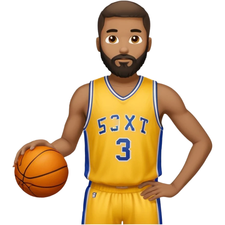 Man with yellow basketball jersey with medium sized beard and low cut hair African American  emoji