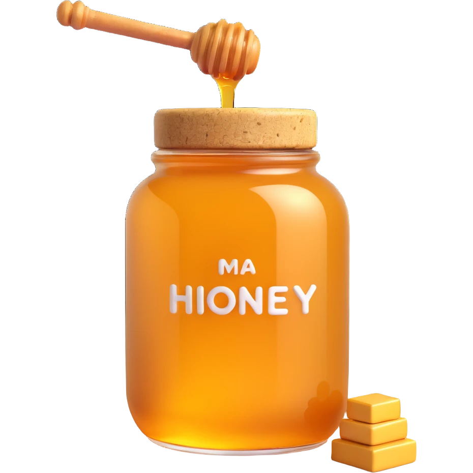 3D emoji style honey jar, with a cork lid, golden honey, simple and expressive emoji