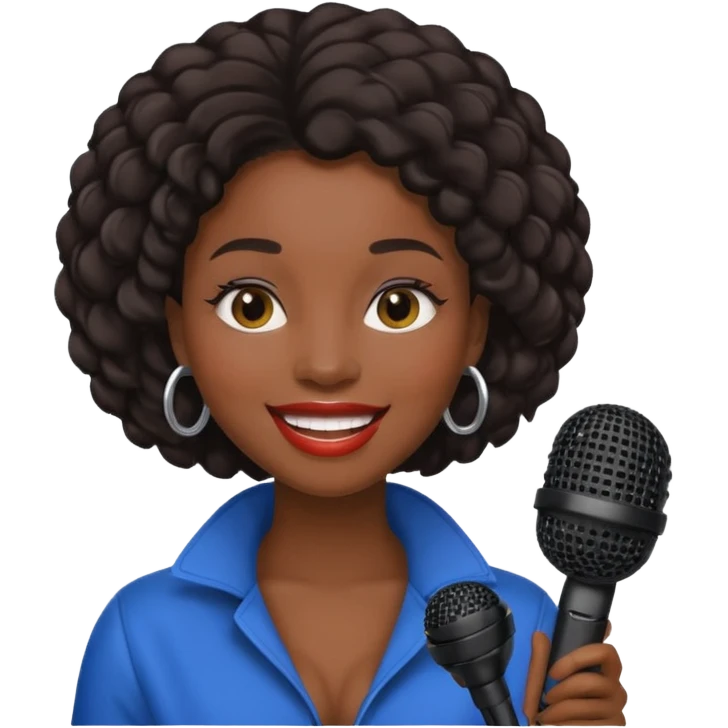 black skin woman, singer, hold micro emoji
