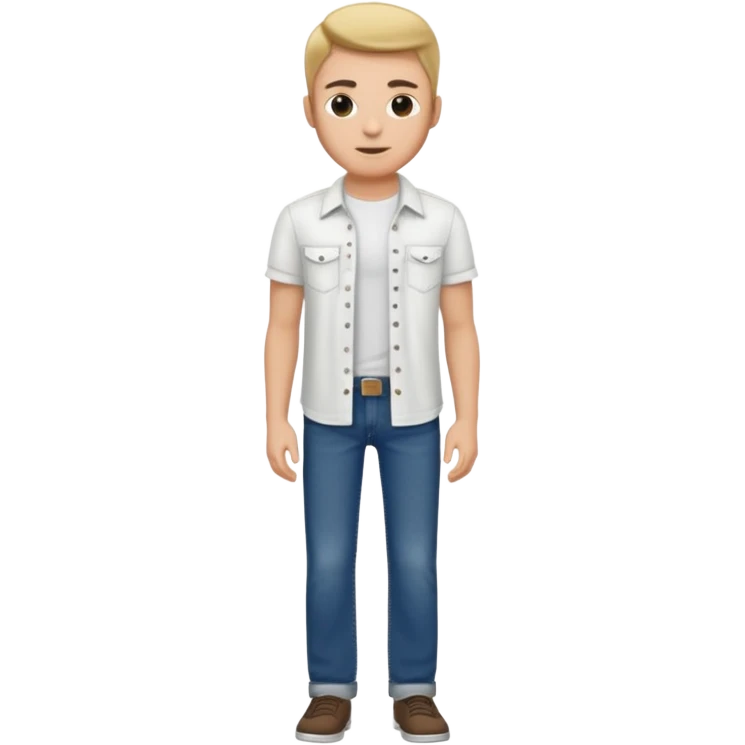 Look All jeans de lavagem escura com uma camiseta branca por baixo da camisa e a camisa aberta emoji