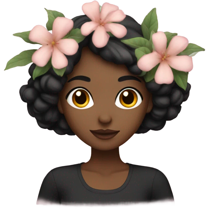 White skin Black haired woman with flowers emoji