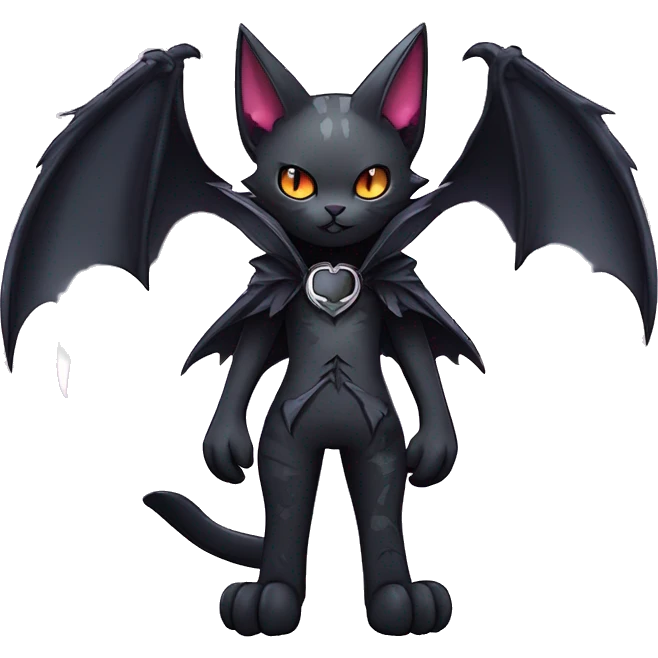   cool edgy kawaii anime-style ethereal dark-punk-themed animal vampiric cat-hybrid Fakemon with fangs and bat-wing-ears with a collar full body emoji