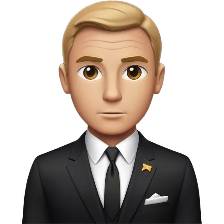 Cinematic Realistic James Bond Portrait Emoji, depicted as a suave, sophisticated secret agent in a tailored suit with a cool, composed gaze and an air of stealth and charm, rendered with crisp textures and dynamic cinematic lighting that captures his timeless espionage allure. emoji