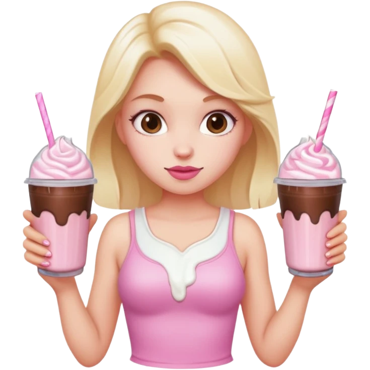 A girl with boobs as milkshakes put the milkshake on her boobs emoji