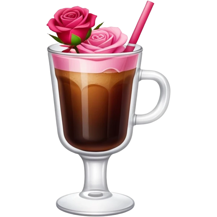 Cold brew coffee with roses pink red and small size mini glas cup emoji
