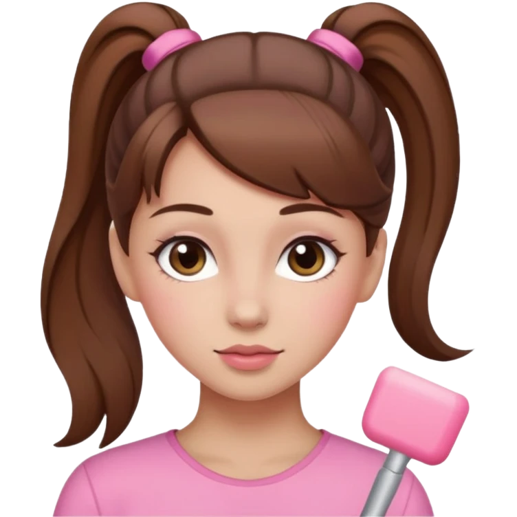 girl with brown hair in a ponytail with pink blush emoji