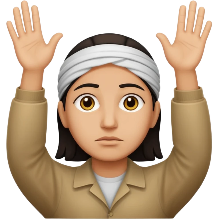 surrenders, portray an authentic 1980 Iraqi with a sad face and raised hands emoji