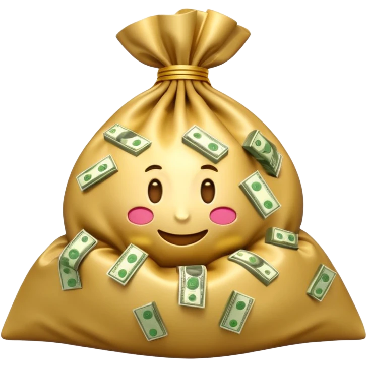 Luxury 3D emoji, overflowing money bag, stacks of cash, premium lighting, rich glossy look, ultra clean, transparent background


 emoji