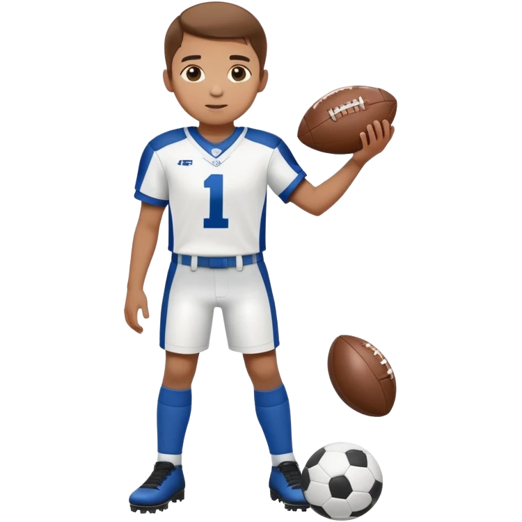 full-length child in blue and white football uniform emoji