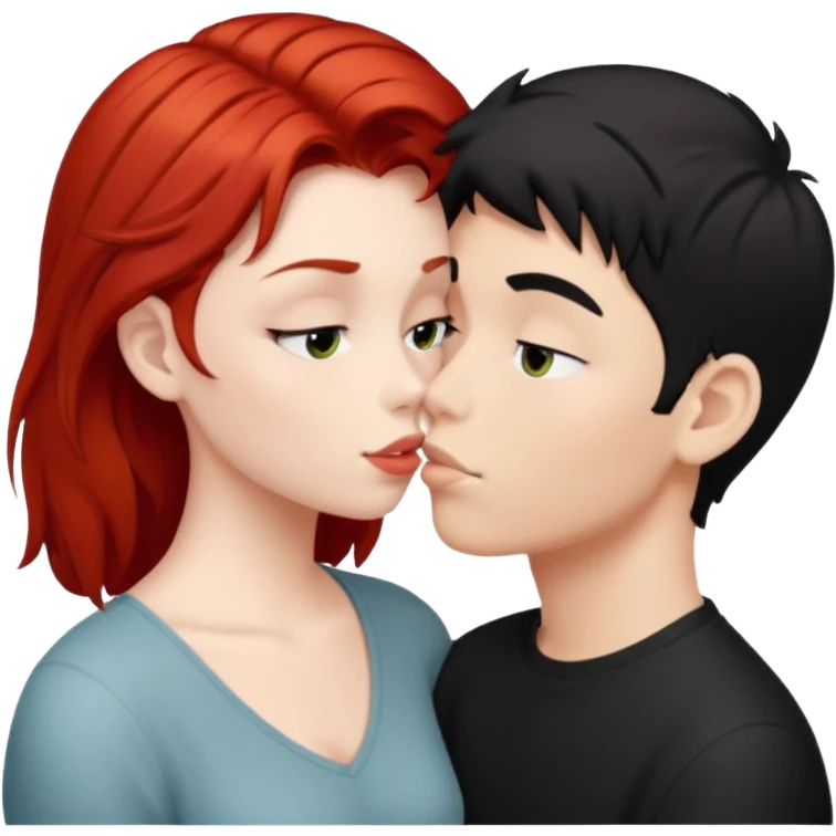 red-haired girl kissing black-haired boy emoji