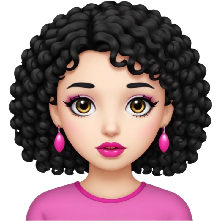 دختری با موهای مشکی فرفری و چشم های مشکی و لب های صورتی emoji