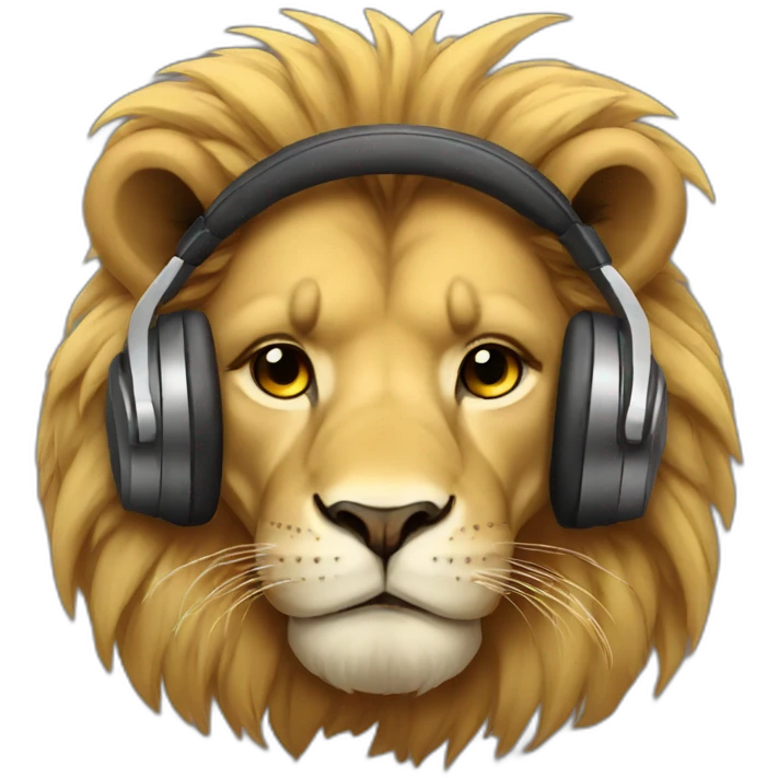 Sad lion wearing headphones emoji