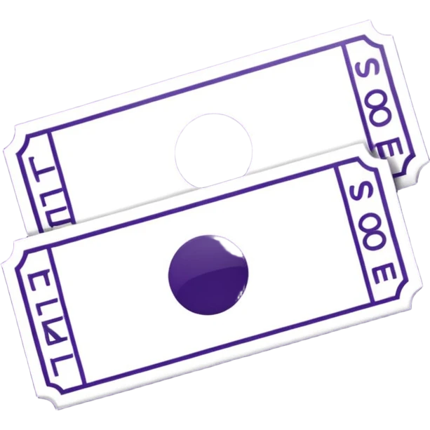Two white tickets with a dark purple stamp on them emoji