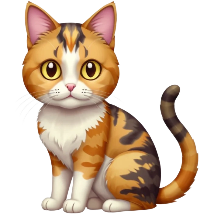 full body anxious looking colourful light patched calico tabby cat with hazel eyes emoji