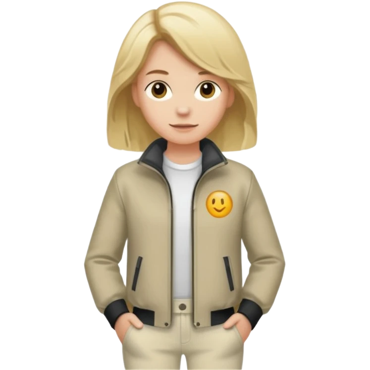bitte mach mir ein typen der blond ist mit in einer 6pm jacke und eine weißen hose emoji