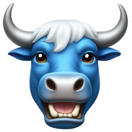 bull head that has a slight metallic shimmer of silver and blue colors. The bull's tongue is sticking out and teasing emoji