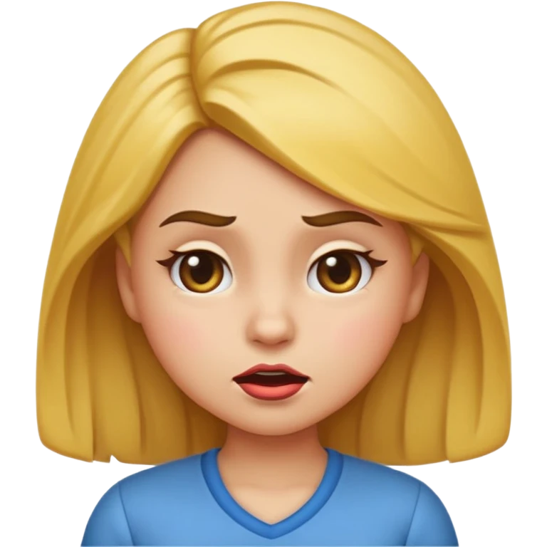 cute cartoon-style sassy elementary school girl emoji with dramatic petty look, squinting eyes, smug sarcastic expression, head tilted, lips pursed in playful smirk, one eyebrow raised, hand on hip, flipping hair, big expressive eyes, iOS emoji style emoji