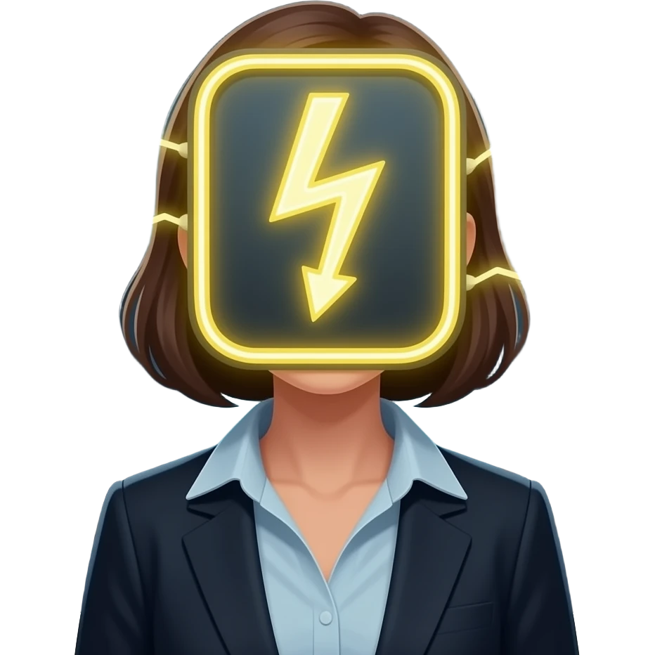 A woman with a high voltage sign for a head emoji