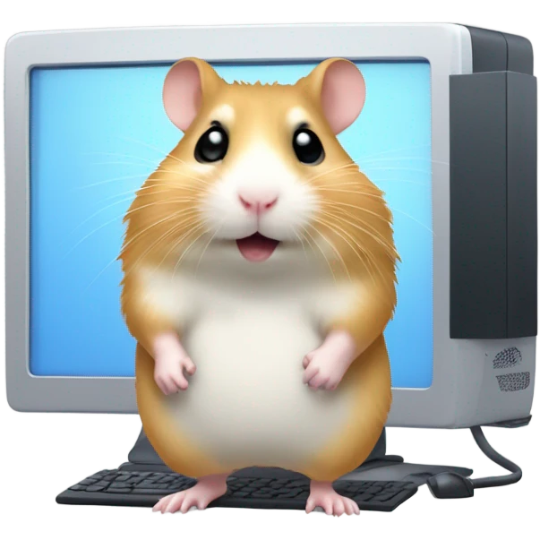 a computer screen showing files with a cute hamster standing by emoji
