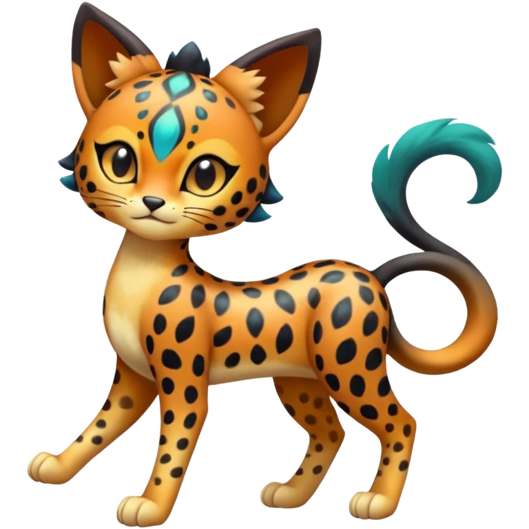 Colorful exotic esoteric patterned Gradients-colored realistic elegant lanky feminine cute pretty  Liepard-Litten-Meloetta-Sprigatito-Pokémon-fusion-creature (full body) emoji