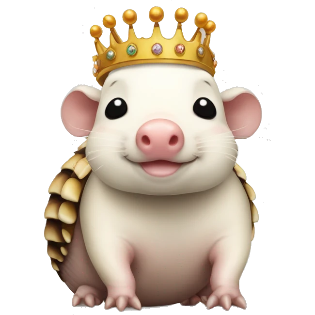 white piebald chubby round armadillo pig panda centipede armadillo wearing a crown emoji